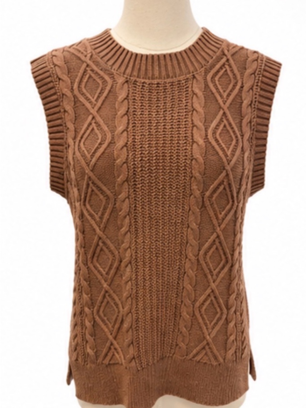 Joie Brown Cable-Knit Mock-Neck Sweater Vest Size Medium